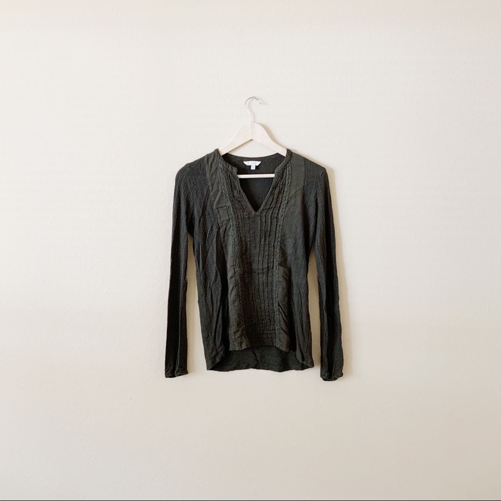 VINTAGE! LUCKY BRAND! GRAY OLIVE LONG SLEEVE  WOMEN’S BLOUSE!